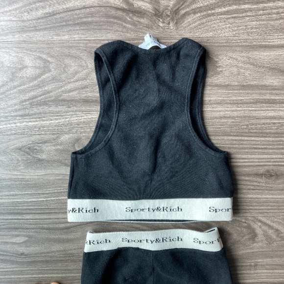 Sporty & Rich Serif Logo Knit Legging and Bra Set Black and White Small - Picture 7 of 12